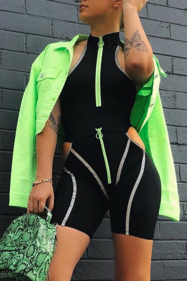 

Lovely Sportswear Hollow-out Black One-piece Romper