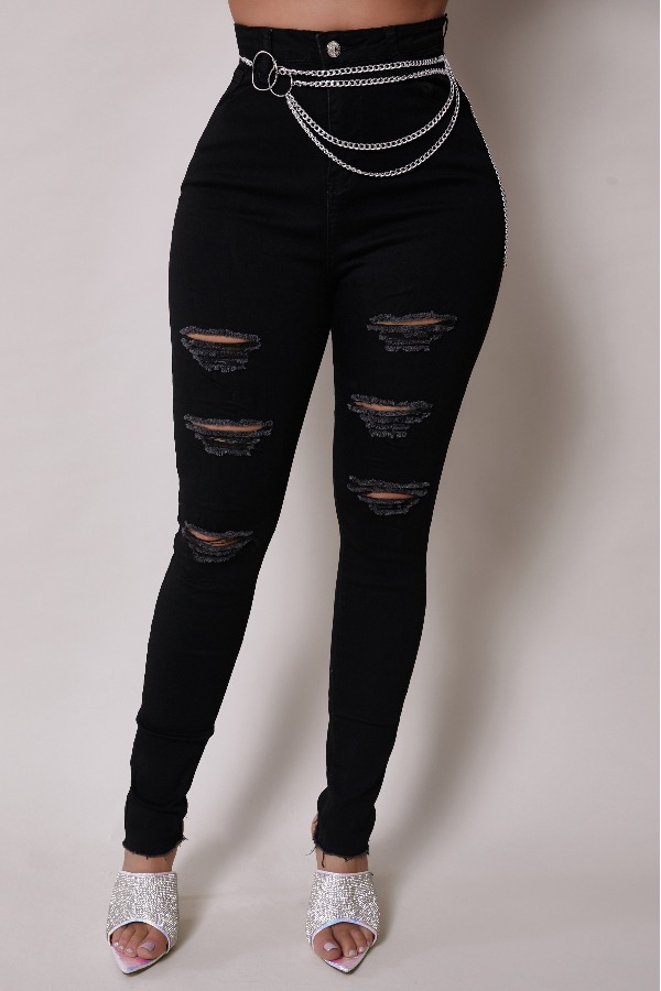 

Lovely Stylish Hollow-out Black Jeans