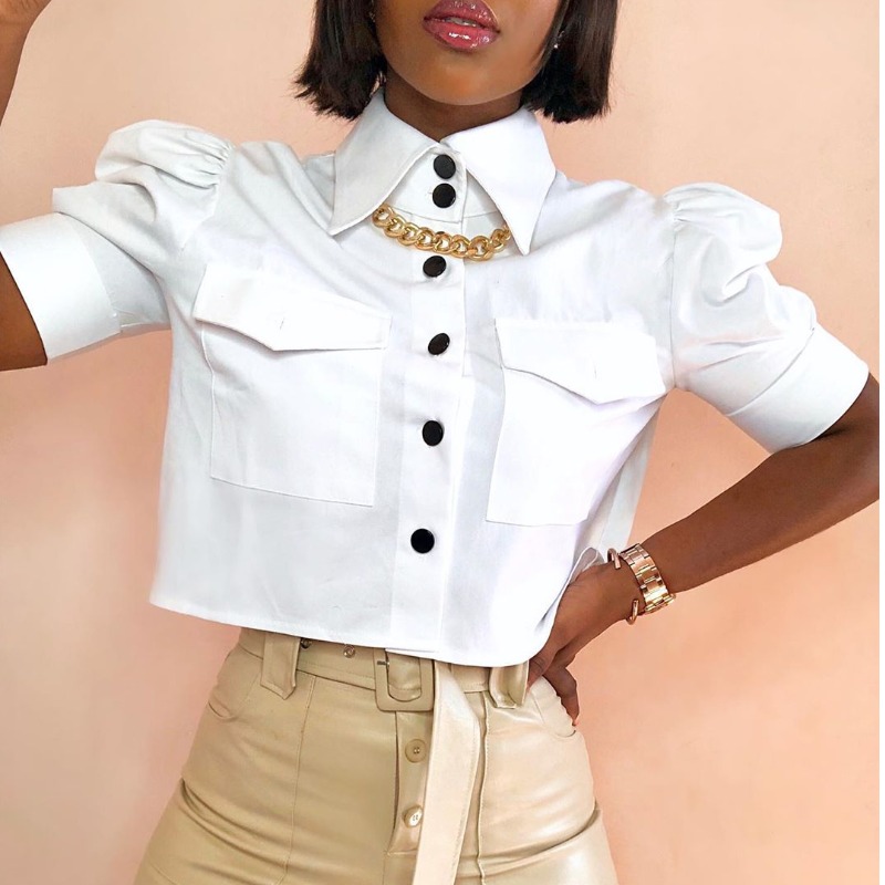 

Lovely Stylish Buttons Design White Blouse