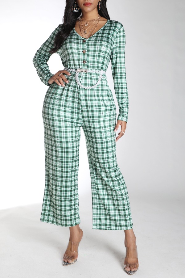 

Lovely Trendy Grid Green One-piece Jumpsuit