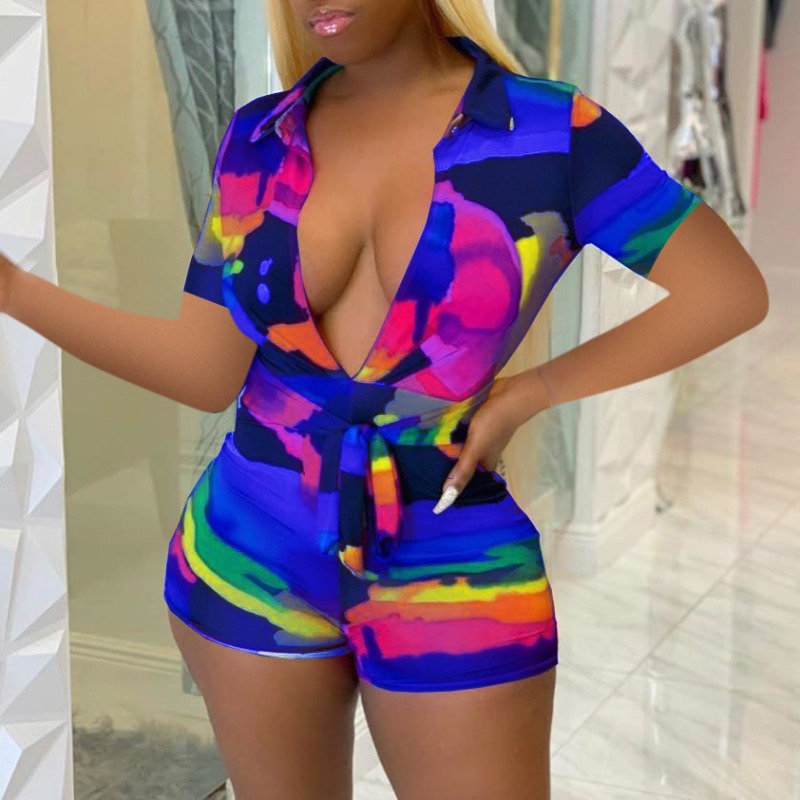 

LW Stylish Tie-dye Blue One-piece Romper