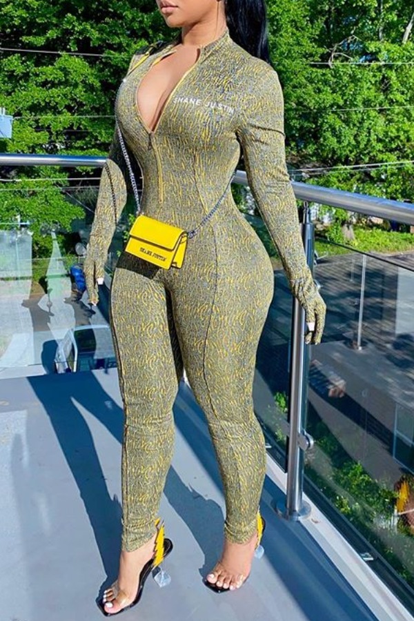 

Lovely Trendy Zipper Design Green One-piece Jumpsuit