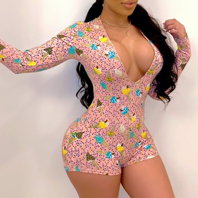 

Lovely Trendy Print Pink One-piece Romper