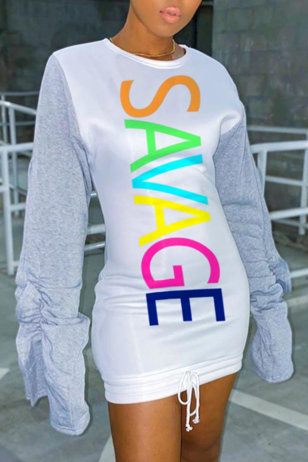 

Lovely Casual Letter Print Grey Mini Dress
