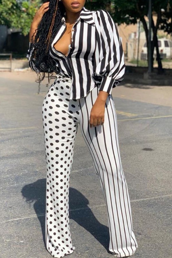 

Lovely Casual Striped Print Black Two-piece Pants Set