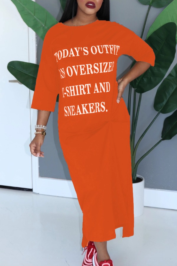 

Lovely Casual Letter Orange Ankle Length Dress