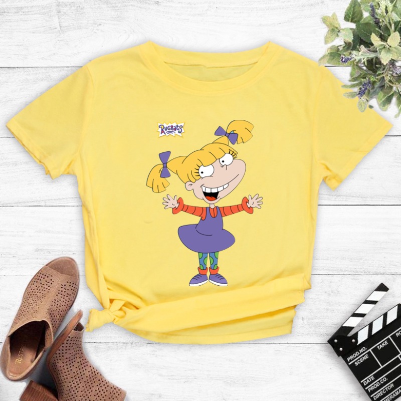 

Lovely Leisure O Neck Cartoon Print Yellow T-shirt