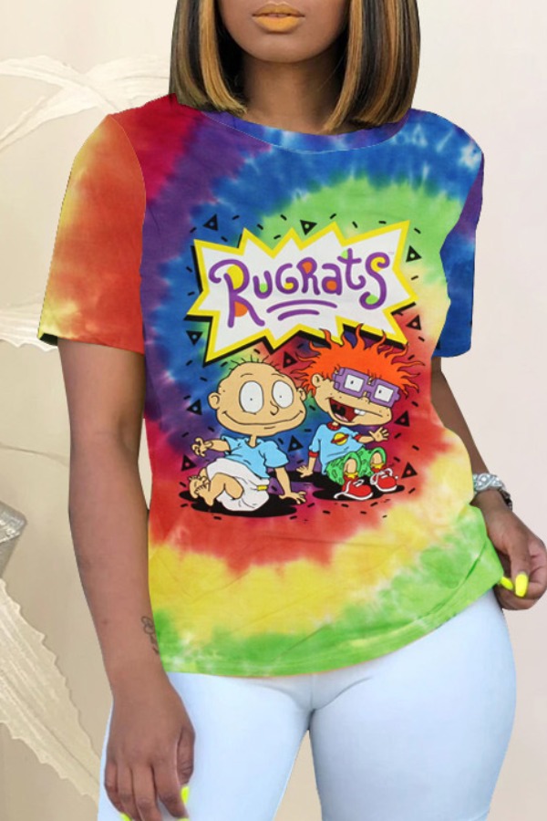 

Lovely Street O Neck Cartoon Print Multicolor T-shirt, Multi