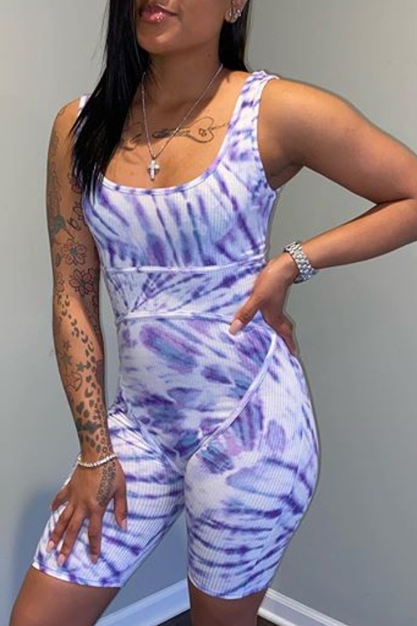 

Lovely Trendy Tie-dye Purple One-piece Romper