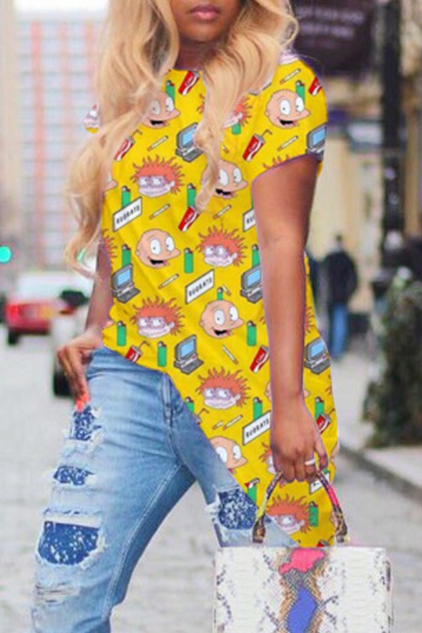 

Lovely Casual Cartoon Print Yellow Blouse