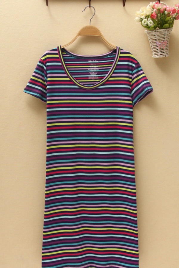 

Lovely Leisure O Neck Striped Multicolor Sleepwear, Multicolor stripe