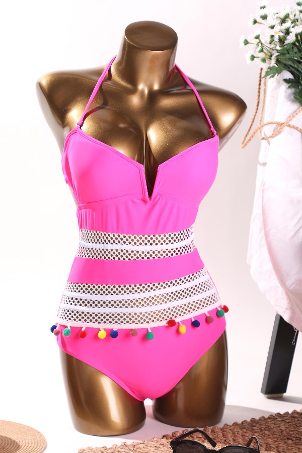 

Lovely Patchwork Rose Red One-piece Swimsuit