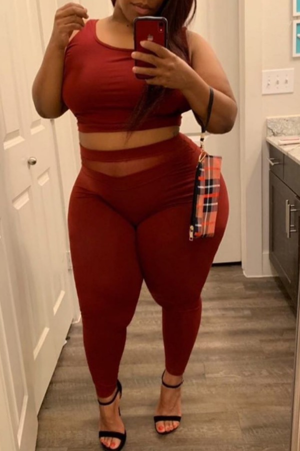 

Lovely Casual Hollow-out Red Plus Size Two-piece Pants Set