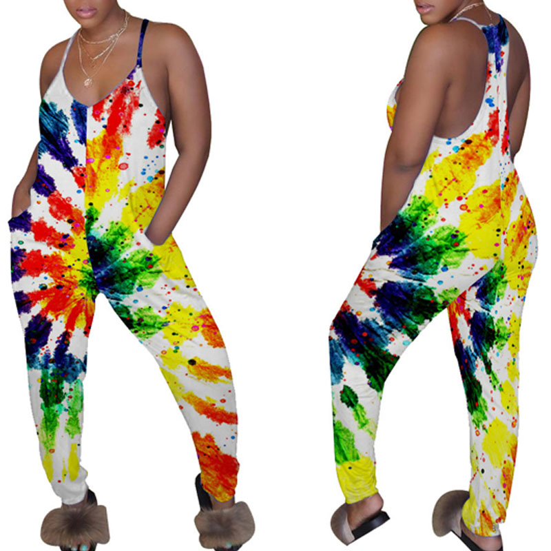 

Lovely Trendy Tie-dye White One-piece Jumpsuit