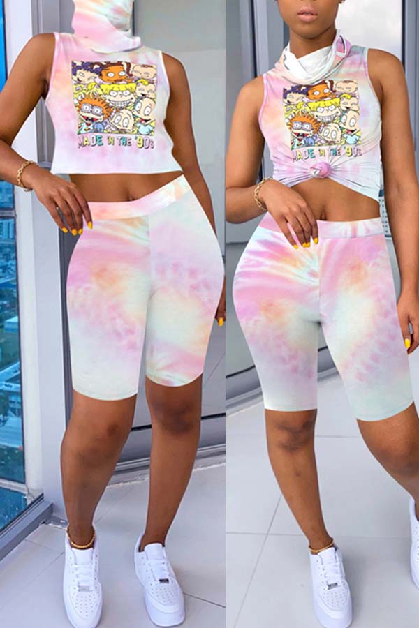 

Lovely Casual Tie-dye Light Pink Two-piece Shorts Set