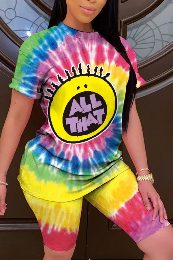 

Lovely Casual Cartoon Print Yellow Two-piece Shorts Set