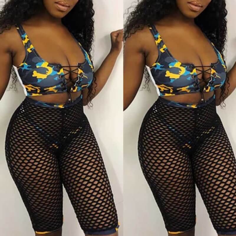 

Lovely Print Blue Two-piece Swimsuit(Three-piece