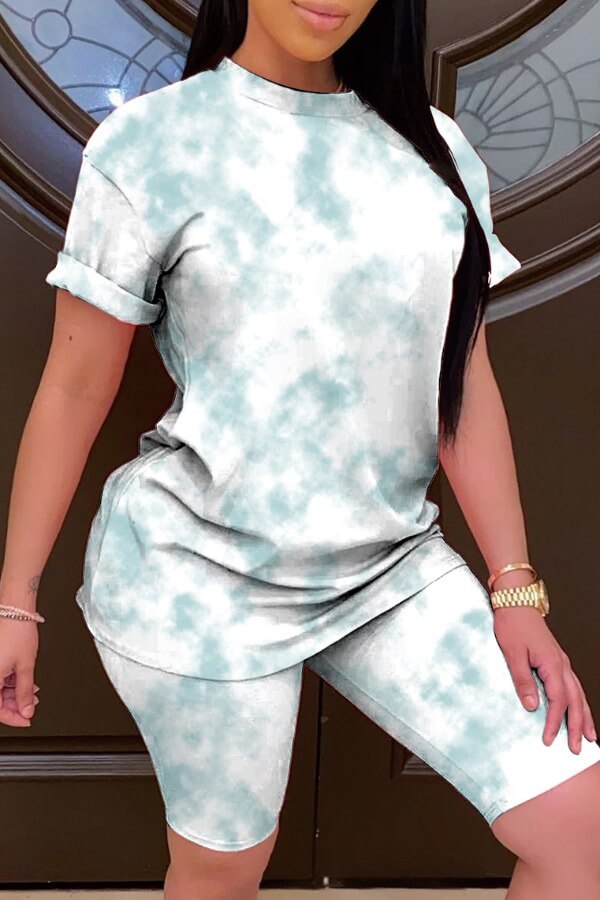 

Lovely Casual Tie-dye White Two-piece Shorts Set