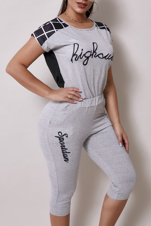 

Lovely Casual Letter Print Grey Two-piece Pants Set