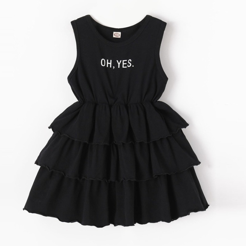 

Lovely Sweet Layered Cascading Ruffle Black Girl Mid Calf Dress