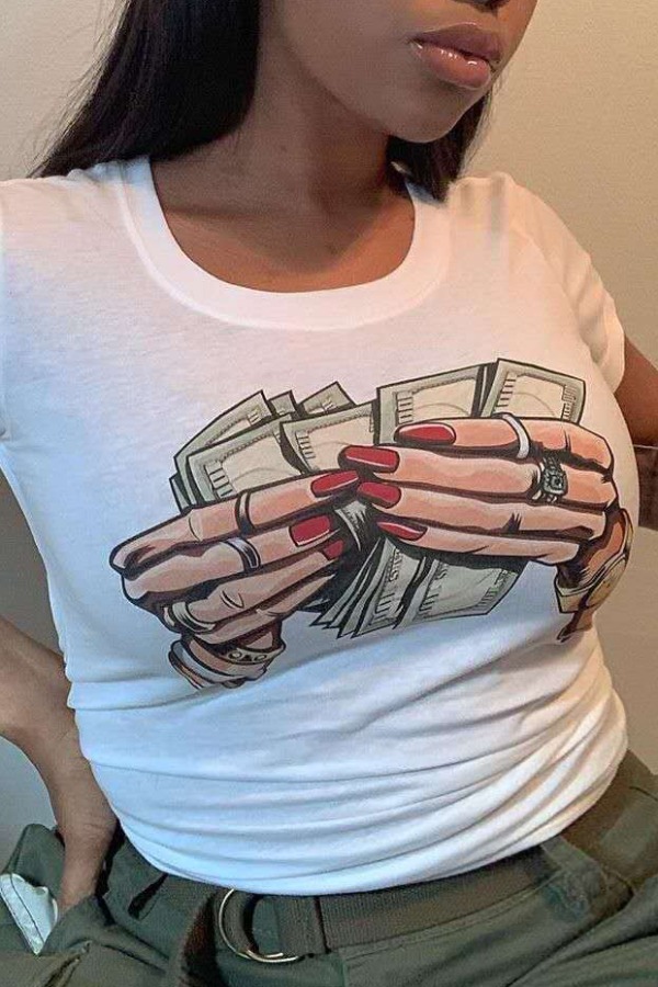 

Lovely Stylish Print White Plus Size T-shirt