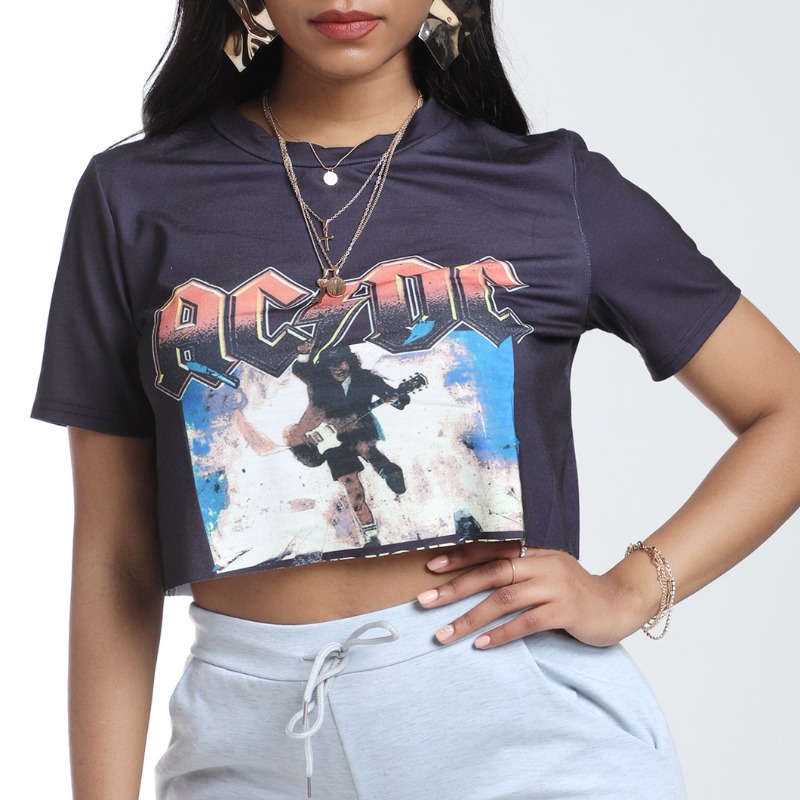 

Lovely Casual Print Carbon Black T-shirt