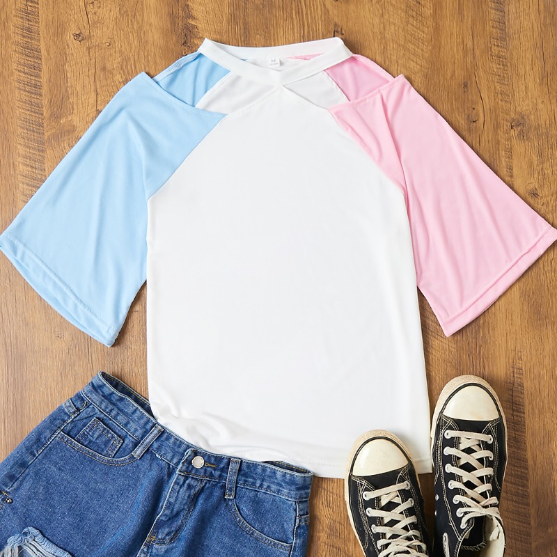

Lovely Casual Patchwork Powderblue T-shirt