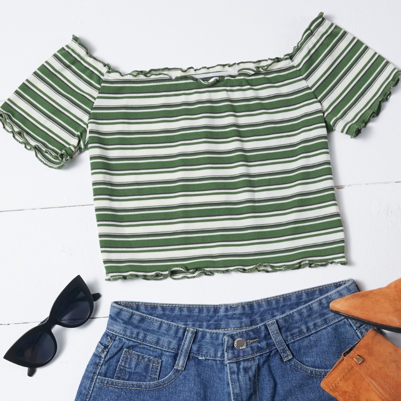 

Lovely Casual Striped Green T-shirt