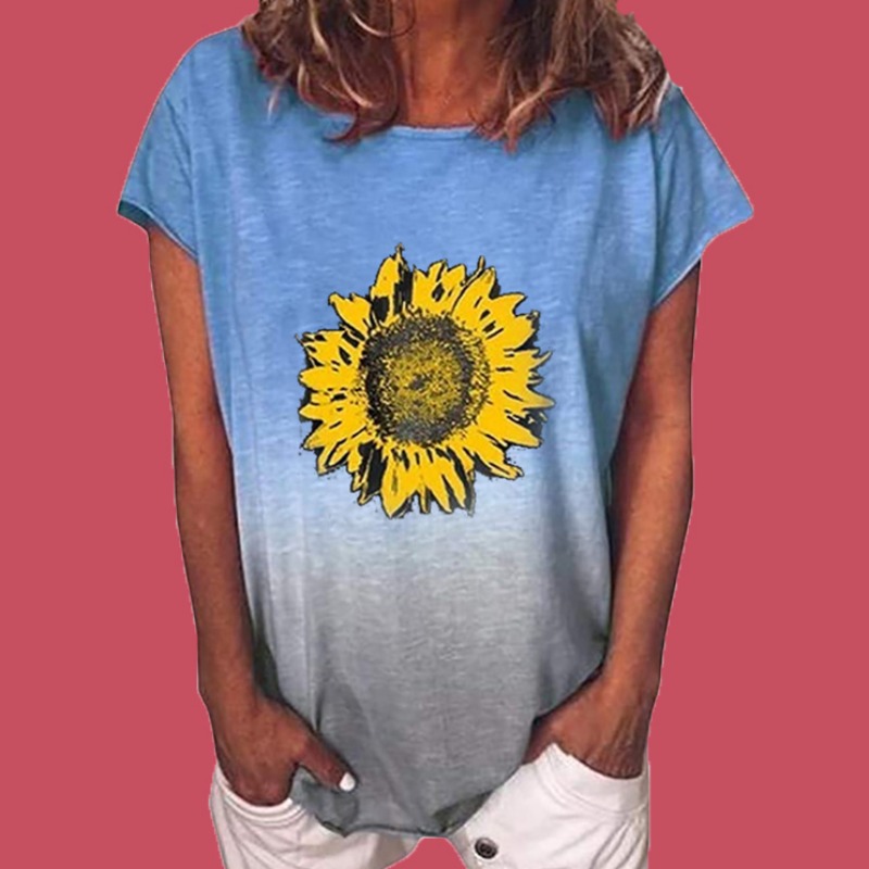 

Lovely Casual O Neck Print Blue T-shirt