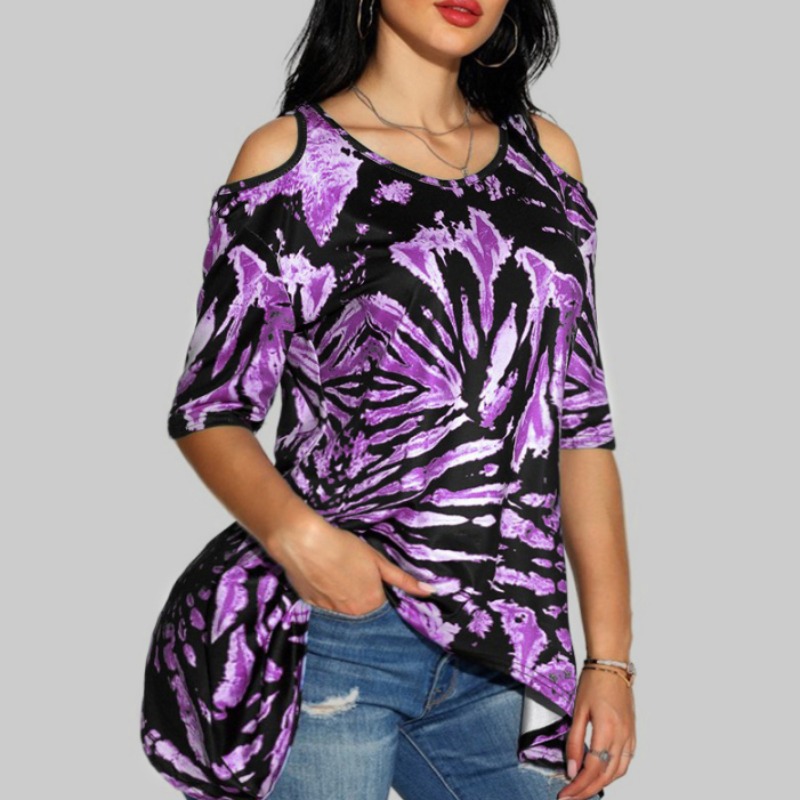 

Lovely Casual O Neck Print Purple Plus Size T-shirt