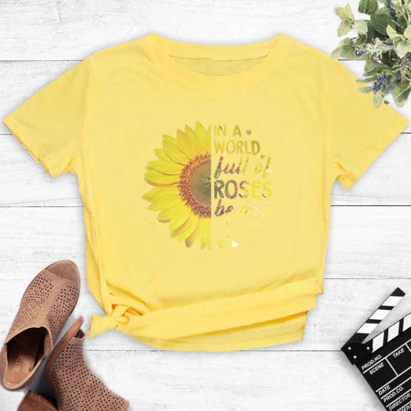 

Lovely Casual O Neck Print Yellow T-shirt