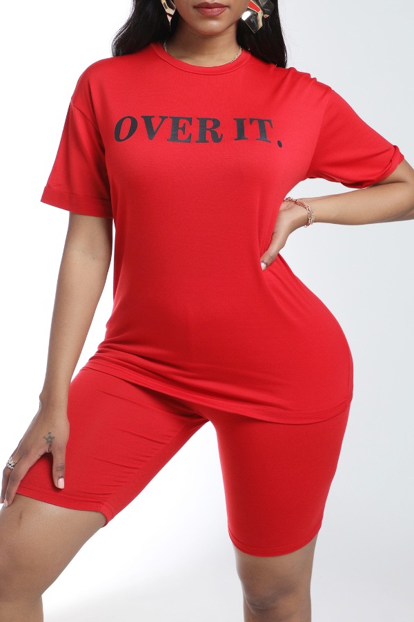 

Lovely Casual Letter Print Red Two-piece Shorts Set