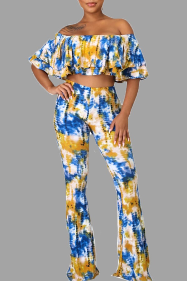 

Lovely Trendy Tie-dye Yellow Two-piece Pants Set