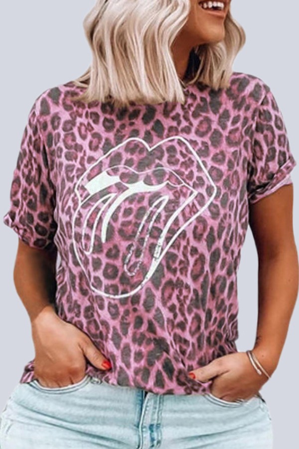 

Lovely Casual O Neck Print Purple Plus Size T-shirt