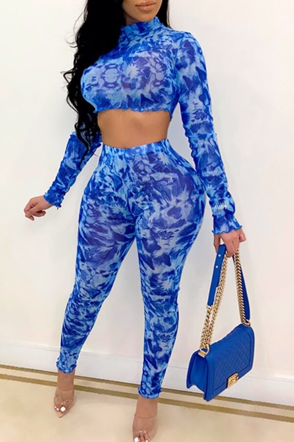 

LW Casual Print Blue Two-piece Pants Set