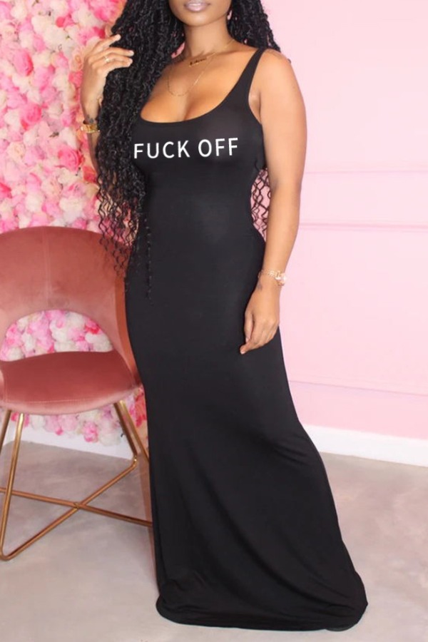 

Lovely Leisure Letter Black Maxi Dress