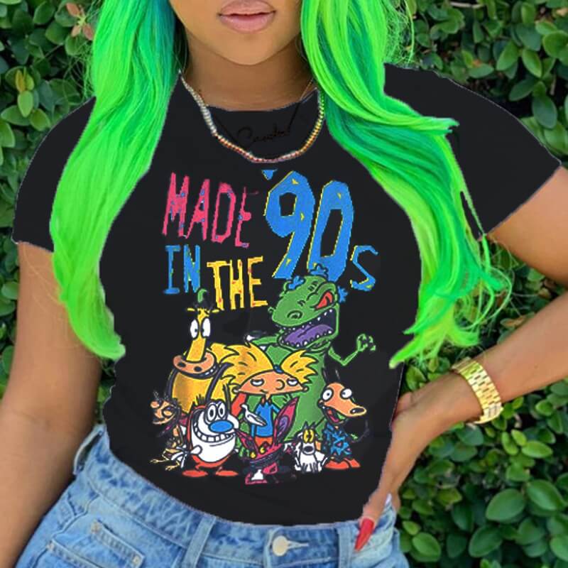 

Lovely Leisure Cartoon Print Black T-shirt