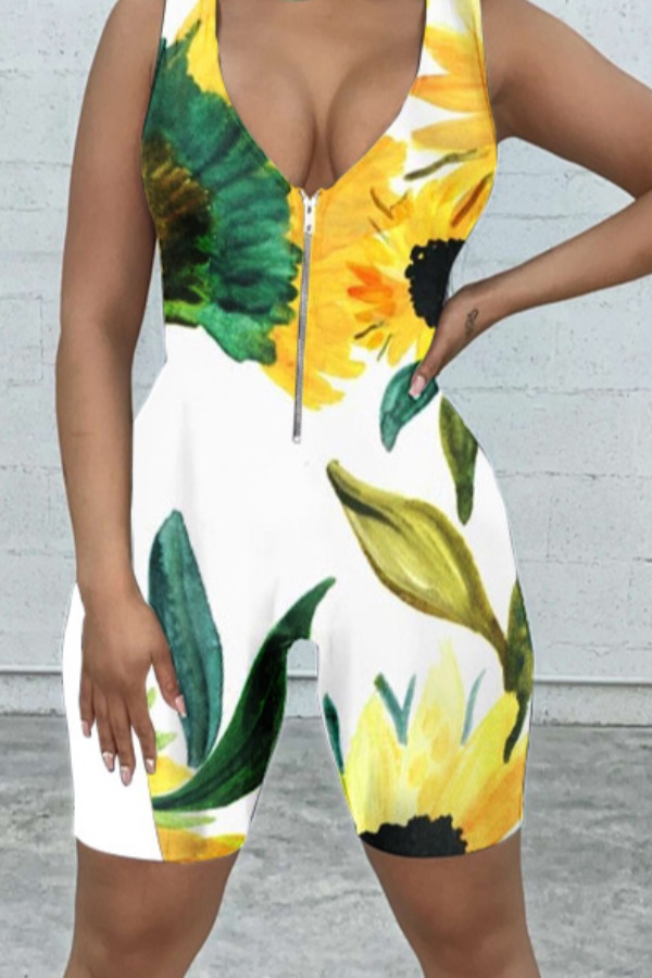 

Lovely Leisure Plants Print White One-piece Romper