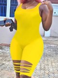 LW Leisure Hollow-out Yellow One-piece Romper