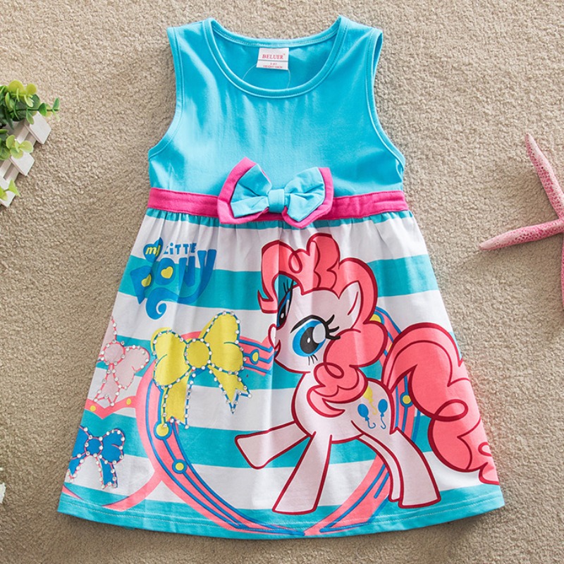 

Lovely Stylish Cartoon Print Baby Blue Girl Knee Length Dress
