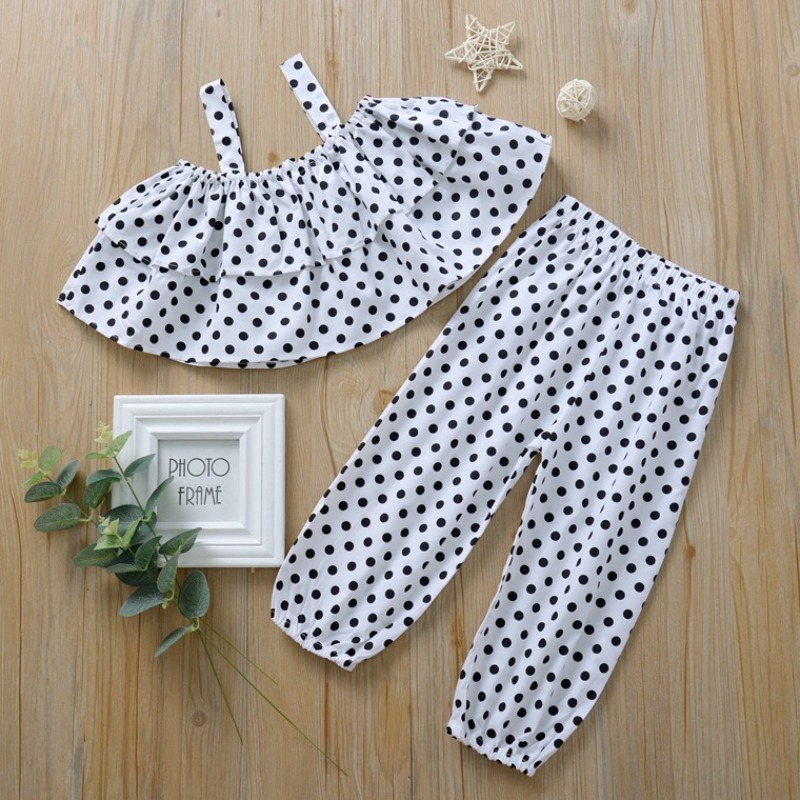 

Lovely Sweet Dot Print White Girl Two-piece Pants Set