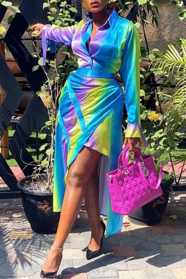 

Lovely Stylish Tie-dye Multicolor Two-piece Skirt Set, Multi