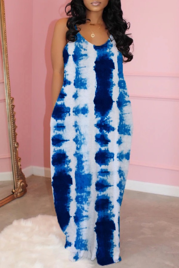 

Lovely Casual Tie-dye Blue Maxi Dress