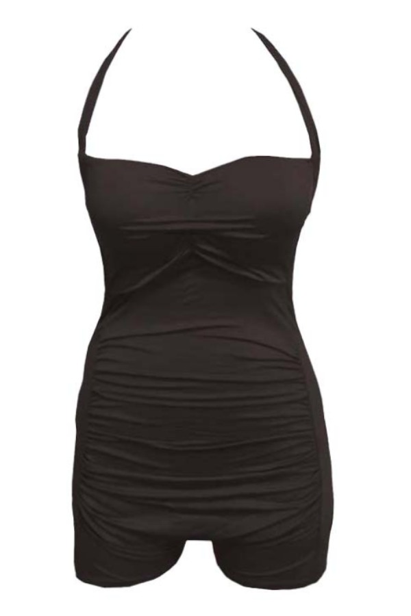 

Lovely Fold Design Black One-piece Swimsuit