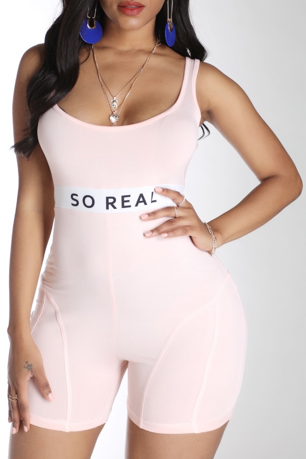 

Lovely Stylish Letter Apricot One-piece Romper