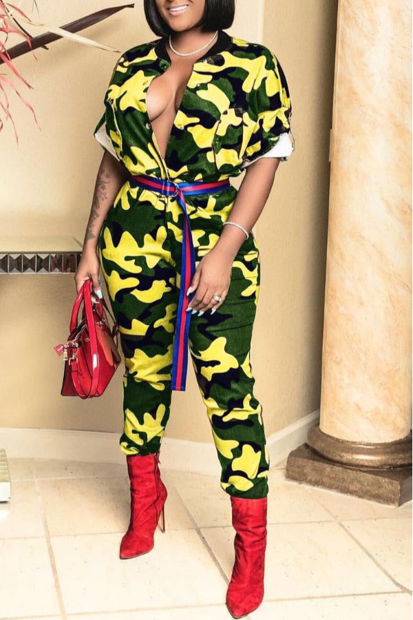 

Lovely Trendy Camo Print Yellow One-piece Jumpsuit