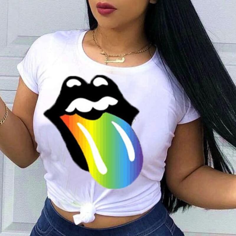 

Lovely Leisure Lip Print Whtie Plus Size T-shirt, White