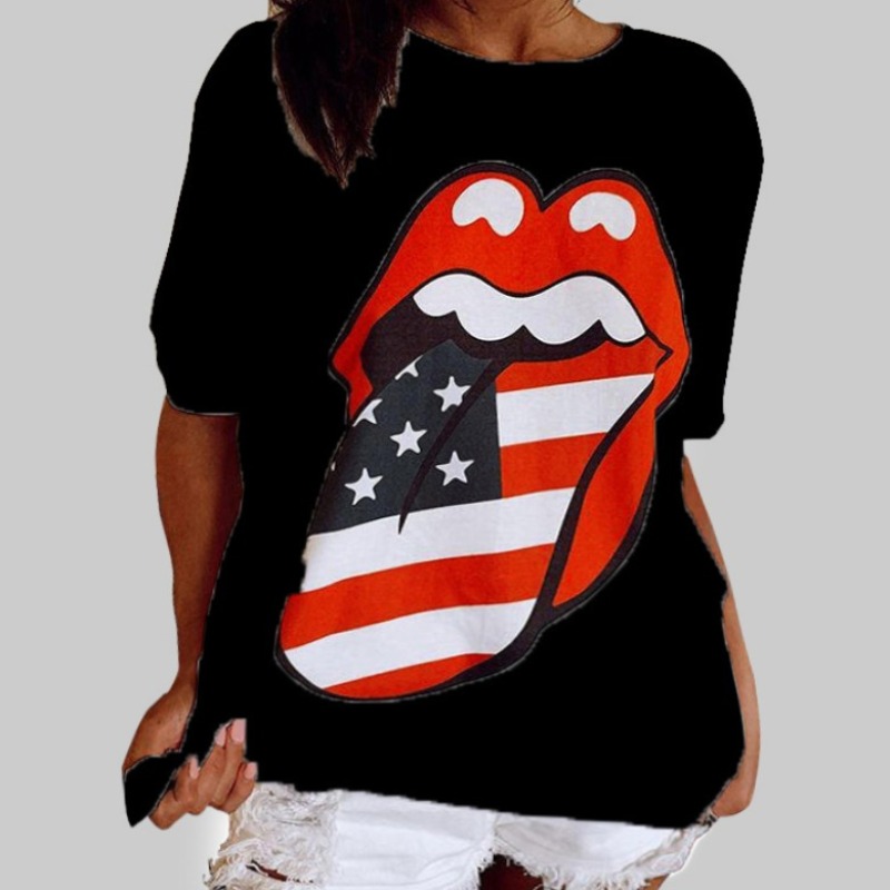 

Lovely Leisure Lip Print Black Plus Size T-shirt