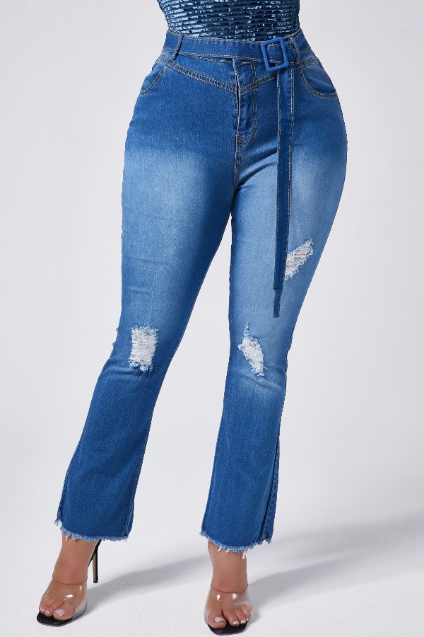 

Lovely Stylish Broken Holes Blue Jeans