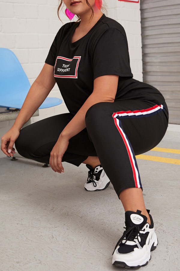 

Lovely Casual Letter Black Plus Size Two-piece Pants Set
